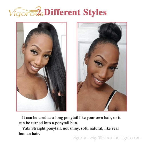 Vigorpus 24inch Ponytail Extension Long Yaki Straight Wrap Around Clip in Synthetic Fiber Hair for Women